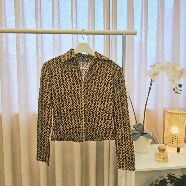 橘棕幾何印花復古上衣 女上衣 / 二手女裝 / 穿搭