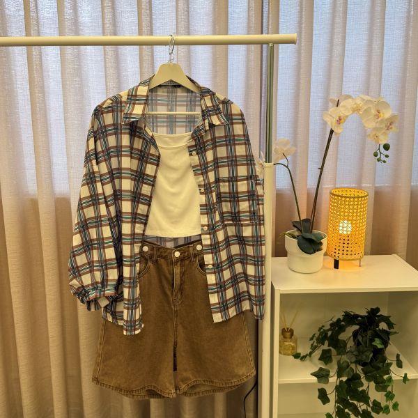 韓系寬鬆格子襯衫 女上衣 / 二手女裝 / 穿搭