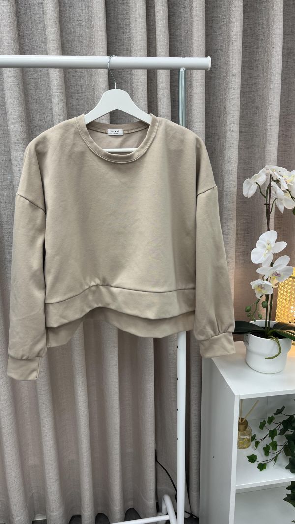 米色短板大學T 女上衣,二手女裝,穿搭,上衣,外套,襯衫 短版