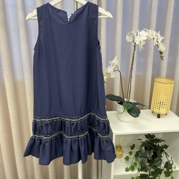 深藍幾何花紋連身裙 二手女裙褲,長裙,短裙,長褲,短褲,穿搭推薦,高CP服飾,洋裝,吊帶褲,吊帶裙