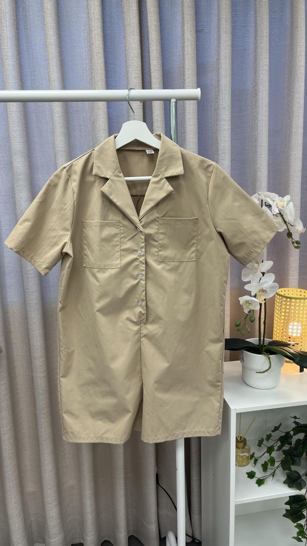 淺棕色襯衫連身褲 二手女裙褲,長裙,短裙,長褲,短褲,穿搭推薦,高CP服飾,洋裝,吊帶褲,吊帶裙