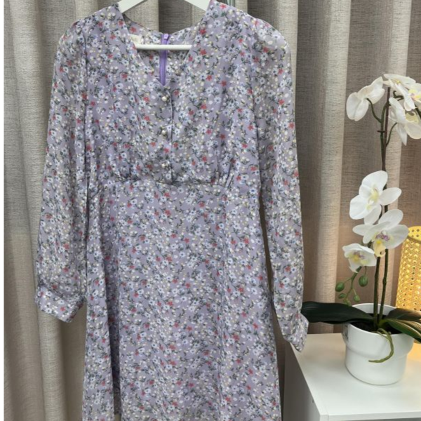 法式復古淺紫色碎花洋裝 女上衣,二手女裝,穿搭,上衣,外套,襯衫