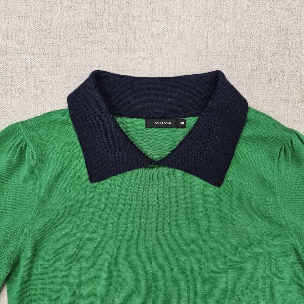 活力綠帶領領薄針織上衣 女上衣 / 二手女裝 / 穿搭