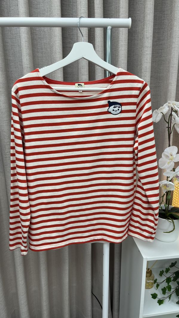 妹妹頭條紋長版大學T 女上衣,二手女裝,穿搭,上衣,日系穿搭,日常休閒,條紋衫,冬季上衣,春季上衣