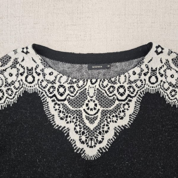 黑蕾絲印花柔軟厚毛衣 女上衣 / 二手女裝 / 穿搭