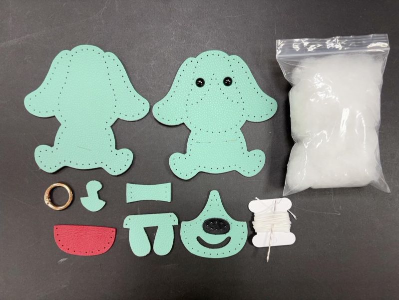 12007 皮革手作DIY大耳狗材料包 材料包皆已打好洞孔 方便手縫 