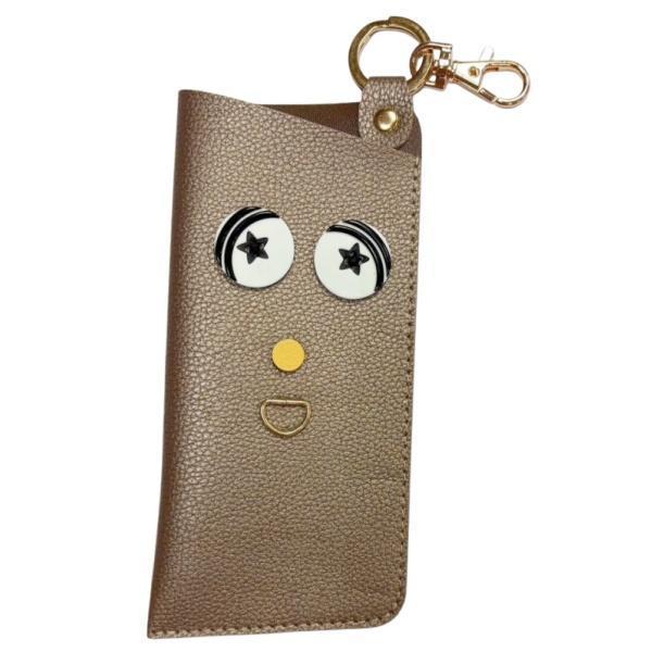 有眼睛的眼鏡套 皮革眼鏡套 掛在包包外面很方便 放墨鏡放眼鏡放鑰匙放佛珠 