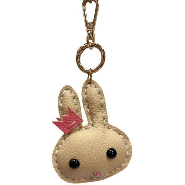 12010F 萌兔皮革鑰匙圈 掛飾 (手工縫好成品) 