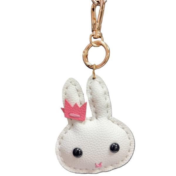 12010F 萌兔皮革鑰匙圈 掛飾 (手工縫好成品) 