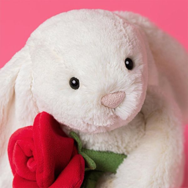 玫瑰兔 jELLYCAT Cream Bunny With Rose 31 (耳朵/毛帽刺繡加購+愛心繡另增購) JELLYCAT CREAM BUNNY WITH ROSE