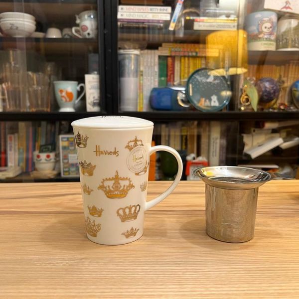 英國製 HARRODS 哈洛德百貨 馬克杯 骨瓷杯 含 濾茶網 馬克杯 EMPORIUM TEA INFUSER MUG 咖啡杯 茶杯 HARRODS EMPORIUM TEA INFUSER MUG