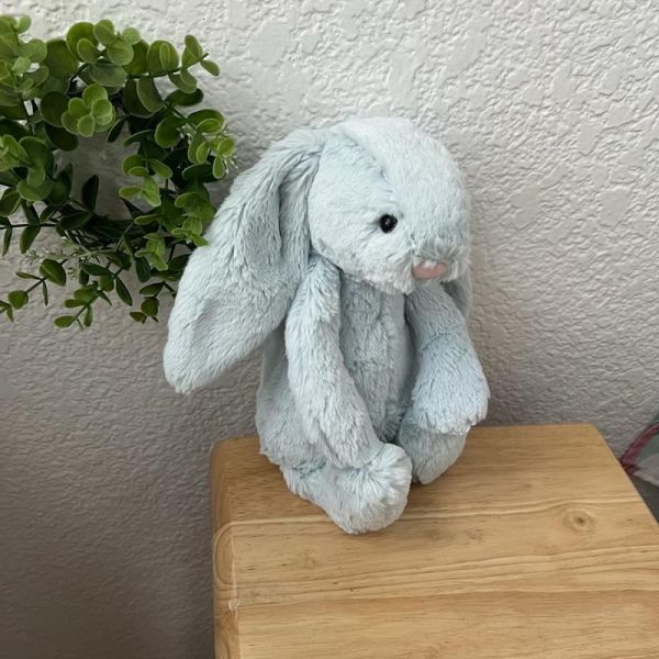 害羞 水藍色 兔兔 方巾 飾品 墊布巾 jELLYCAT Bashful Beau Bunny Soother 34 布巾 (方巾/耳朵刺繡加購+愛心繡另增購) jELLYCAT Bashful Beau Bunny Soother