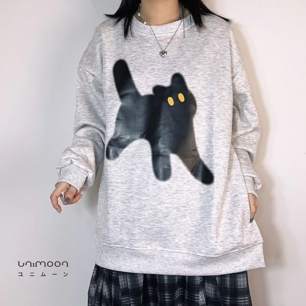𝟮𝟲𝟭𝟮𝟮 shadow cat花灰色印花落肩大學Tee 