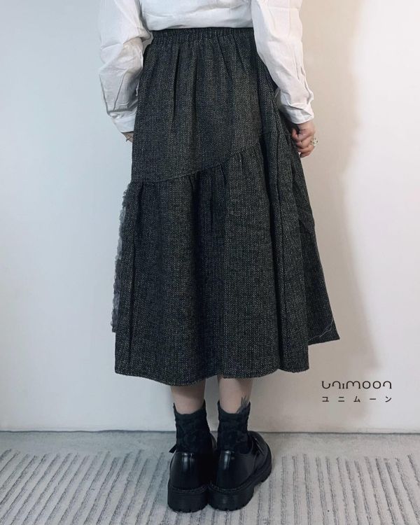 ᴅᴇᴄ 𝟮𝟱-𝟭 灰夜紫藤立體花織毛呢拼接裙 