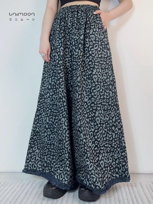 ɴᴏᴠ 𝟮𝟱-𝟮𝟮 丹寧豹紋木耳卷邊寬褲裙 