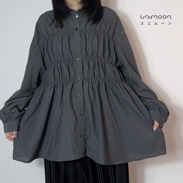 𝟮𝟲𝟮𝟬𝟰 天灰灰蓮藕感拼接設計門襟燈籠袖襯衫 