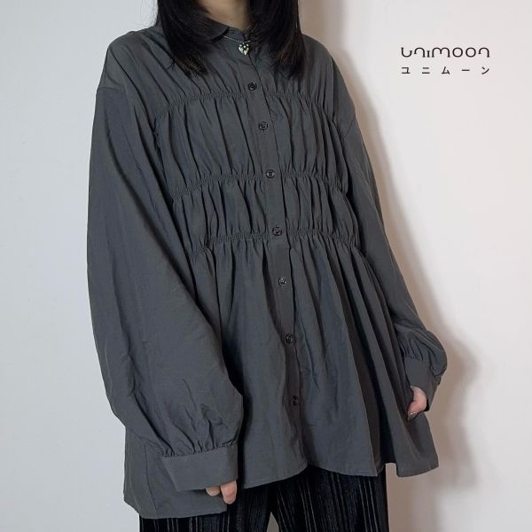 𝟮𝟲𝟮𝟬𝟰 天灰灰蓮藕感拼接設計門襟燈籠袖襯衫 