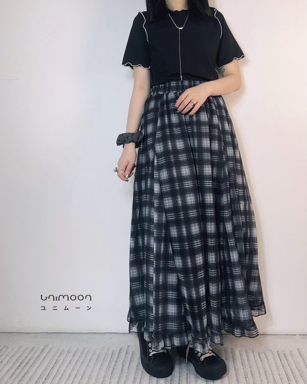 ꜱᴇᴘ 𝟮𝟱-𝟮𝟯 少女心事交錯格三層紗長裙 