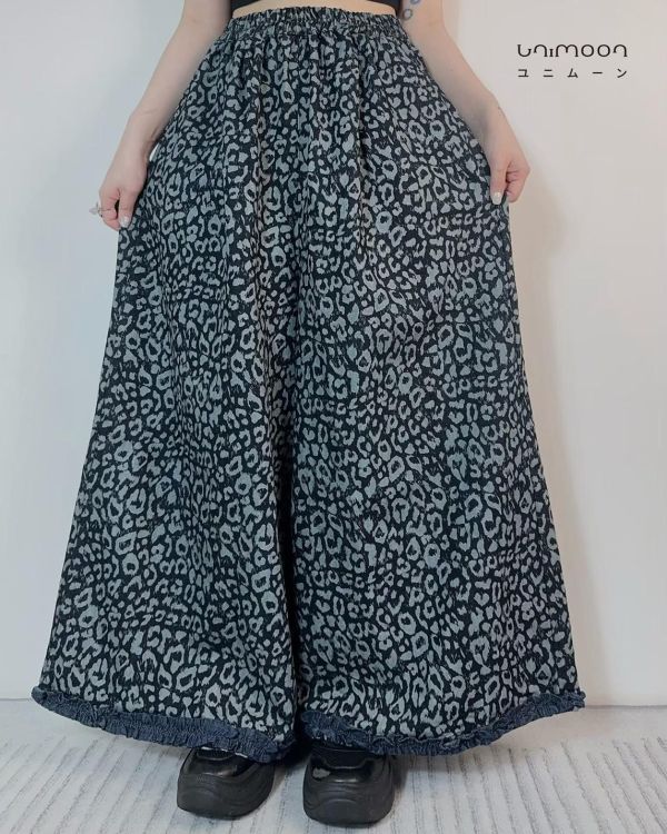 ɴᴏᴠ 𝟮𝟱-𝟮𝟮 丹寧豹紋木耳卷邊寬褲裙 