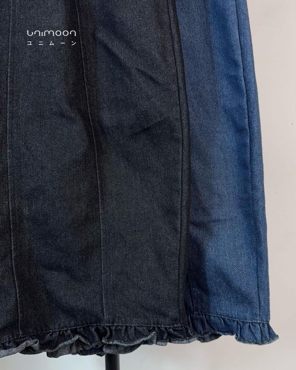 𝟮𝟲𝟰𝟭𝟮 混色繫帶花邊微繭型燈籠牛仔寬褲 