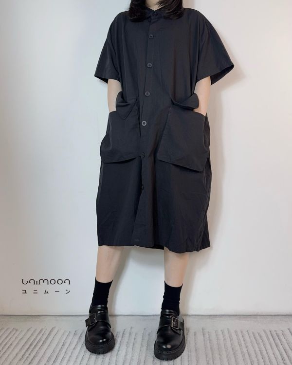 𝟮𝟲𝟯𝟮𝟬 純黑畫布翻蓋口袋襯衫洋裝 