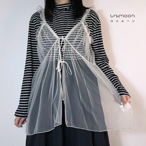 ᴅᴇᴄ 𝟮𝟱-𝟭𝟵 卷邊小浪漫綁帶透紗背心 