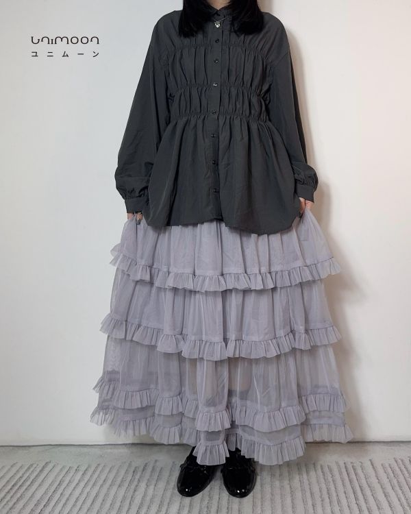 𝟮𝟲𝟮𝟬𝟰 天灰灰蓮藕感拼接設計門襟燈籠袖襯衫 