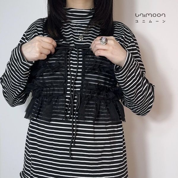 𝟮𝟲𝟮𝟭𝟭 黑夜精靈細繩雙綁帶透紗背心 