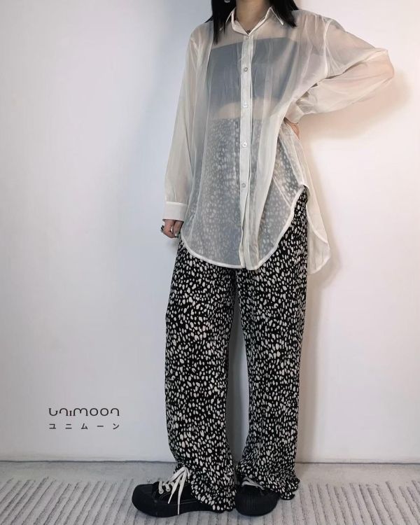 ᴀᴜɢ 𝟬𝟯 豹紋坑條波浪邊鬆緊腰落地褲 