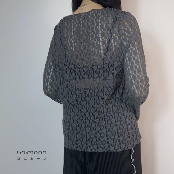 𝟮𝟲𝟯𝟬𝟲  畫廊風刺繡花花透膚卷邊上衣 