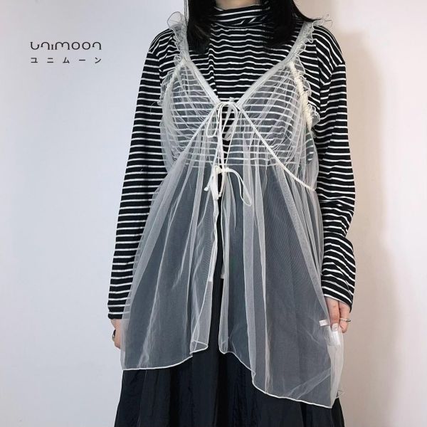 ᴅᴇᴄ 𝟮𝟱-𝟭𝟵 卷邊小浪漫綁帶透紗背心 