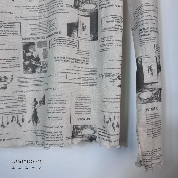 ᴀᴘʀ 𝟮𝟱-𝟭𝟰 褪色報紙復古透膚捲邊彈性打底上衣 