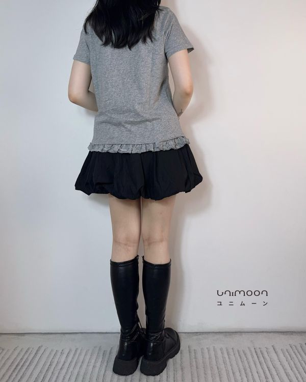 𝟮𝟲𝟰𝟮𝟯 黑糖泡泡花苞短裙 