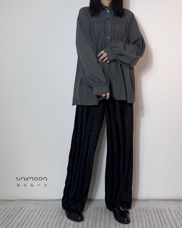 𝟮𝟲𝟮𝟬𝟰 天灰灰蓮藕感拼接設計門襟燈籠袖襯衫 