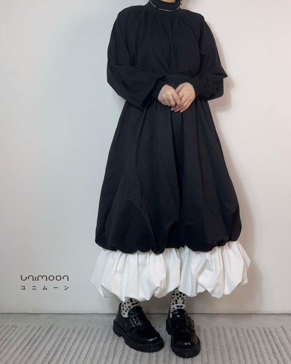 𝟮𝟲𝟮𝟭𝟱 黑白圓舞曲撞色設計花苞裙 