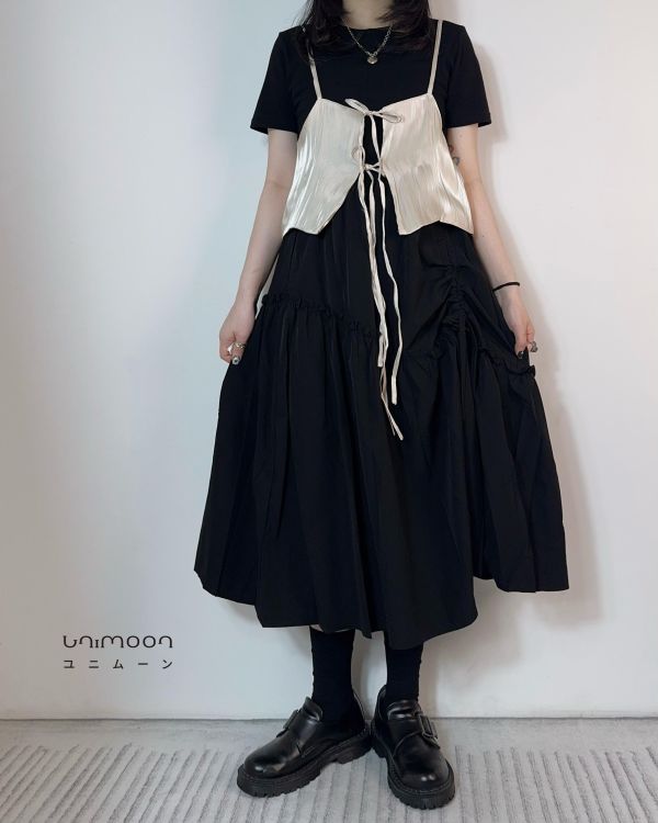 𝟮𝟲𝟯𝟭𝟳 芭蕾風抽繩褶皺設計A字裙 