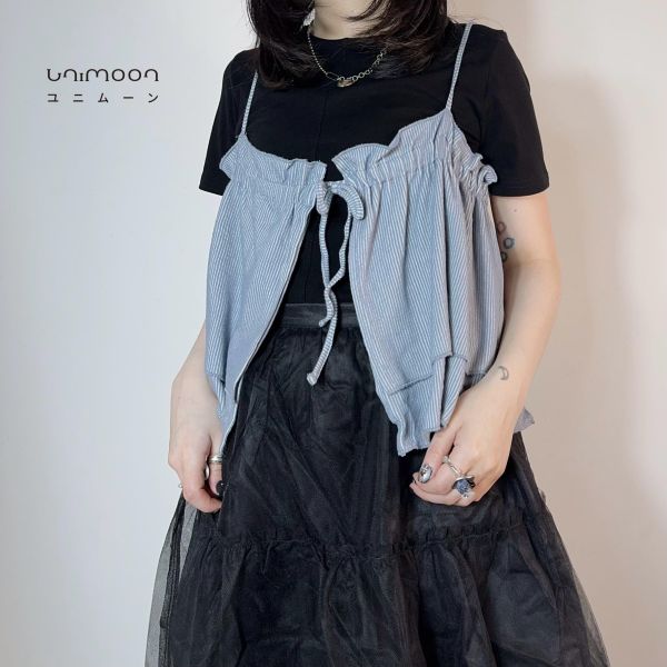 𝟮𝟲𝟯𝟭𝟰  淺淺藍天細紋棉質單綁帶背心 