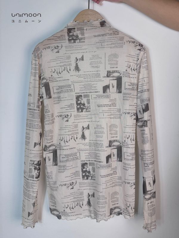 ᴀᴘʀ 𝟮𝟱-𝟭𝟰 褪色報紙復古透膚捲邊彈性打底上衣 