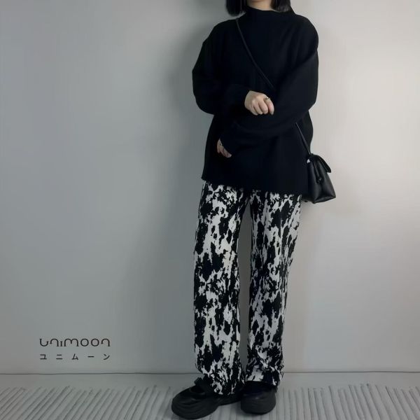 ᴏᴄᴛ 𝟬𝟴 絲絨黑白潑墨感落地褲 