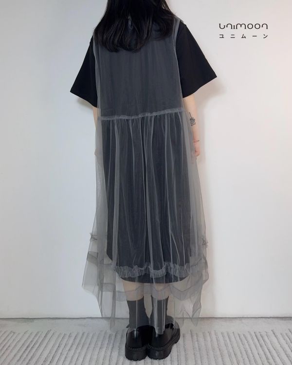 𝟮𝟲𝟰𝟭𝟵 迷霧灰濛濛透紗外罩背心洋裝 