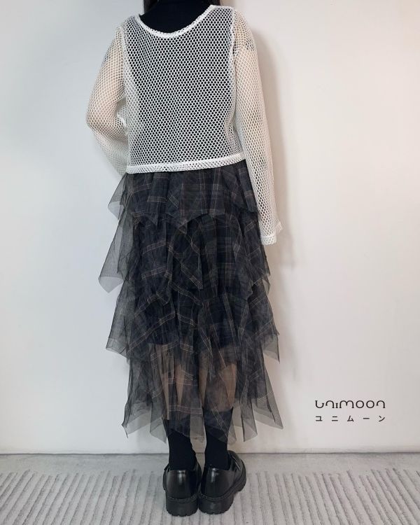 𝟮𝟲𝟭𝟬𝟭 夜色層層格紋設計款紗裙 