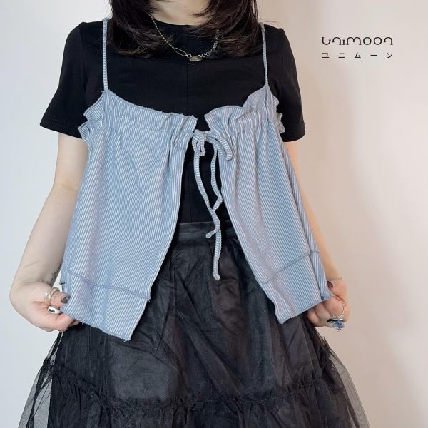 𝟮𝟲𝟯𝟭𝟰  淺淺藍天細紋棉質單綁帶背心 