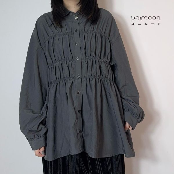 𝟮𝟲𝟮𝟬𝟰 天灰灰蓮藕感拼接設計門襟燈籠袖襯衫 