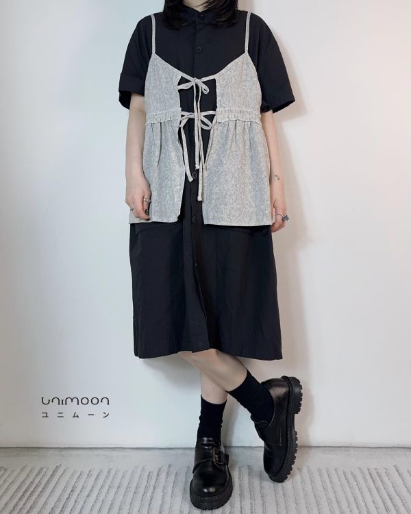 𝟮𝟲𝟯𝟮𝟬 純黑畫布翻蓋口袋襯衫洋裝 