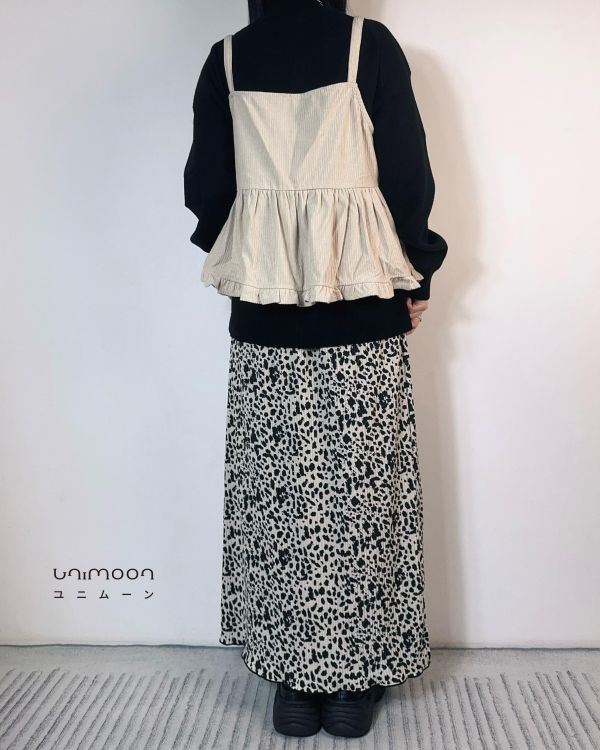 ᴅᴇᴄ 𝟮𝟱-𝟯 米白豹紋微磨毛卷邊開衩長裙 