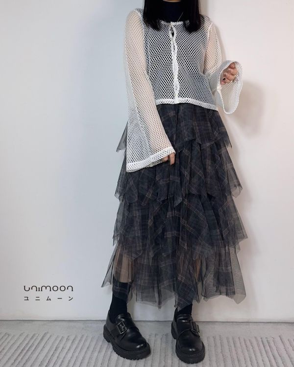 𝟮𝟲𝟭𝟬𝟭 夜色層層格紋設計款紗裙 