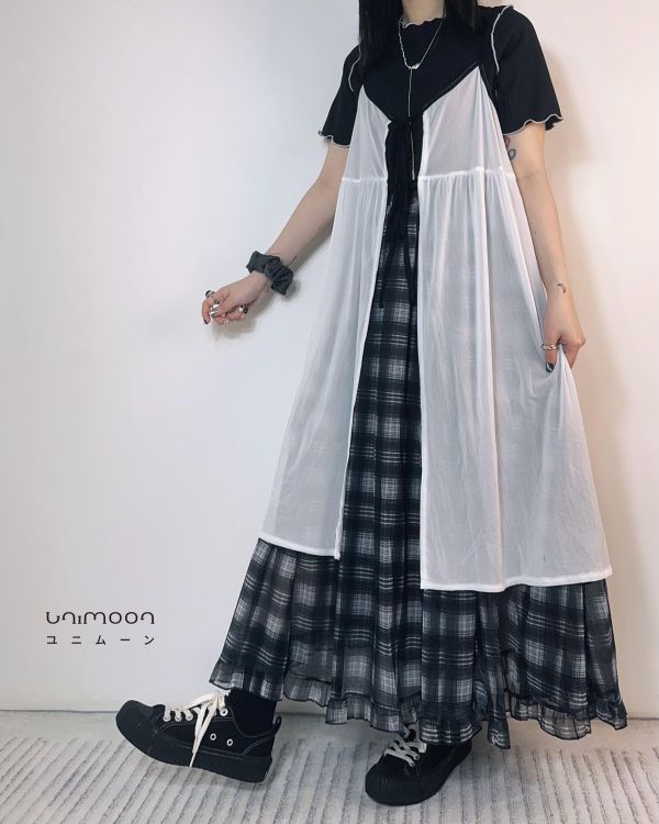 ꜱᴇᴘ 𝟮𝟱-𝟮𝟯 少女心事交錯格三層紗長裙 