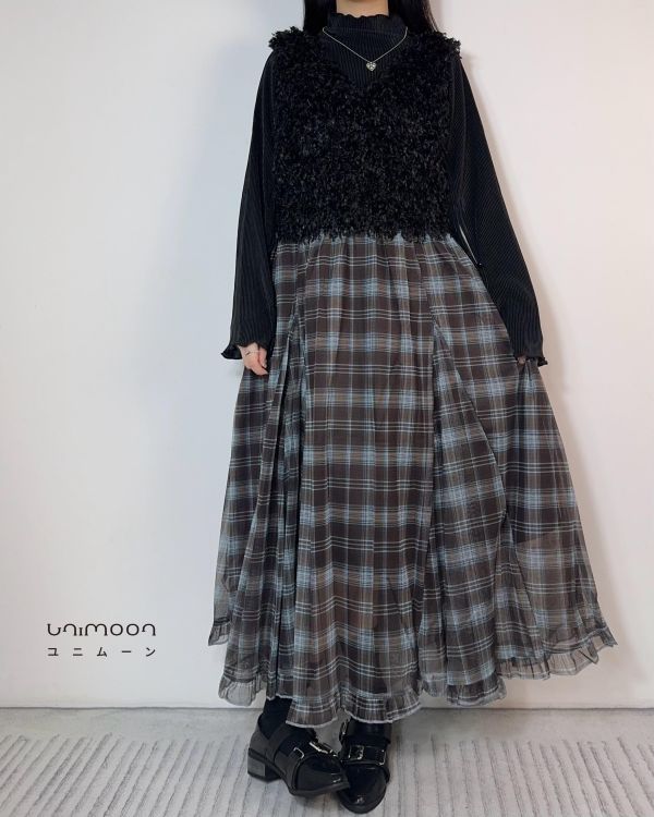 ꜱᴇᴘ 𝟮𝟱-𝟮𝟯 少女心事交錯格三層紗長裙 