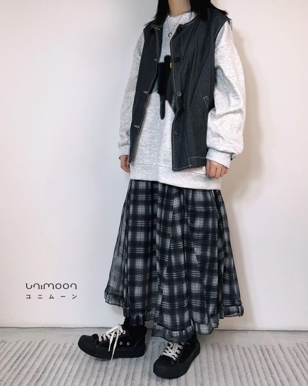 ꜱᴇᴘ 𝟮𝟱-𝟮𝟯 少女心事交錯格三層紗長裙 