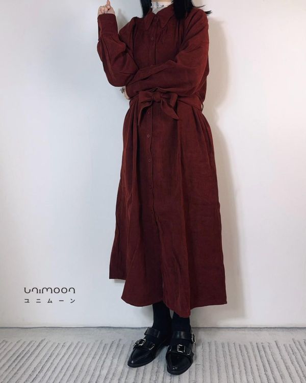 ᴅᴇᴄ 𝟮𝟱-𝟮𝟬 酒紅霧感落肩襯衫洋裝 